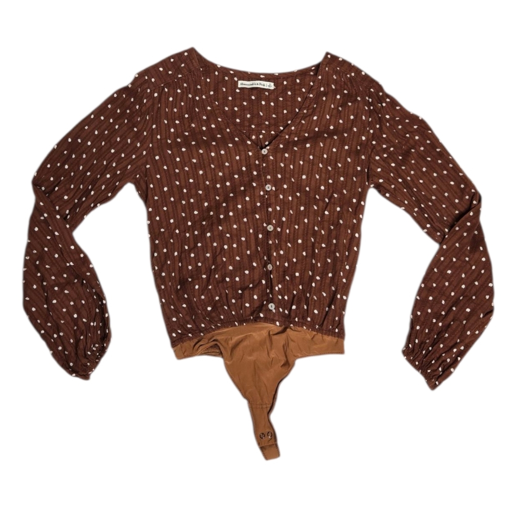ABERCROMBIE &‎ FITCH brown polka dot long sleeve bodysuit top S